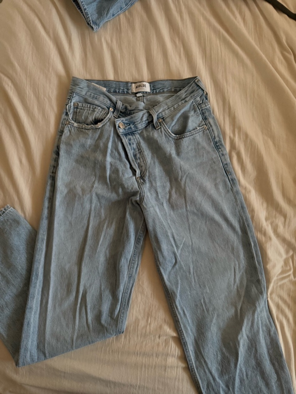 Agolde Cross Front Light Blue High-Rise Denim Jeans